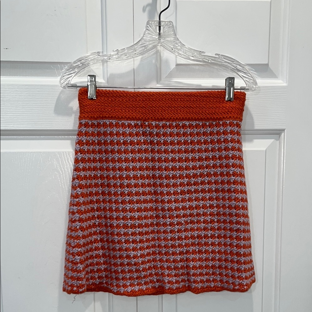 Zara Orange and Purple A-Line Crochet Mini Skirt